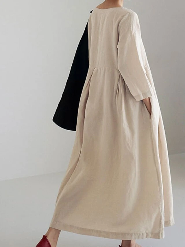 Women's Casual Dress Cotton Dress Swing Dress Maxi Long Dress Cotton Casual Outdoor Winter Dress Holiday Crew Neck Ruched Pocket Long Sleeve Summer Spring Fall 2023 Loose Fit Black Dark Green Brown 3 Women's Casual Dress Cotton Dress Swing Dress Maxi Long Dress Cotton Casual Outdoor Winter Dress Holiday Crew Neck Ruched Pocket Long Sleeve Summer Spring Fall 2023 Loose Fit Black Dark Green Brown - Image 3