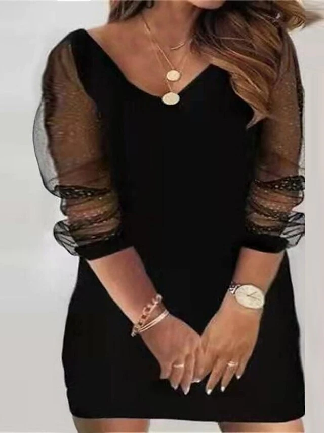 Women‘s Plus Size Curve Holiday Dress Floral V Neck Mesh Long Sleeve Fall Spring Casual Mini Dress Casual Daily DressSheath DressBlack DressPrint 3 Women‘s Plus Size Curve Holiday Dress Floral V Neck Mesh Long Sleeve Fall Spring Casual Mini Dress Casual Daily DressSheath DressBlack DressPrint - Image 3