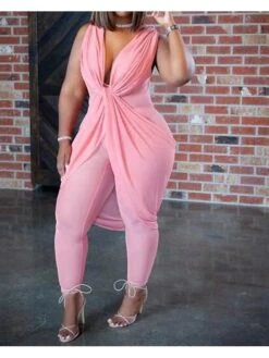 Women's Jumpsuit High Waist Solid Color V Neck Streetwear Street Holiday Regular Fit Sleeveless Black White Pink L XL XXL Summer 7 Women's Jumpsuit High Waist Solid Color V Neck Streetwear Street Holiday Regular Fit Sleeveless Black White Pink L XL XXL Summer -Cheap Plus Fit Dress Store feppzp1692609929134