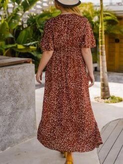 Women‘s Plus Size Curve Casual Dress Swing Dress Floral Dress Polka Dot Midi Dress Short Sleeve Print V Neck Fashion Daily Red Orange Summer Spring XL XXL 3XL 4XL -Cheap Plus Fit Dress Store ffhmkq1676458008290