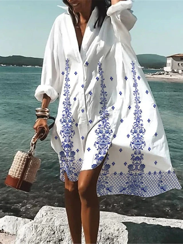 Women's Shirt Dress Casual Dress Swing Dress Button Print Long Sleeve Mini Dress Outdoor Daily Vacation Polyester Fashion Casual Shirt Collar Summer Dress Spring Fall 2023 Loose Fit White Red Purple 3 Women's Shirt Dress Casual Dress Swing Dress Button Print Long Sleeve Mini Dress Outdoor Daily Vacation Polyester Fashion Casual Shirt Collar Summer Dress Spring Fall 2023 Loose Fit White Red Purple - Image 3