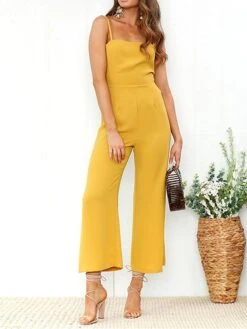Women's Jumpsuit High Waist Solid Color Square Neck Streetwear Daily Vacation Regular Fit Sleeveless Black Yellow Wine S M L Spring 26 Women's Jumpsuit High Waist Solid Color Square Neck Streetwear Daily Vacation Regular Fit Sleeveless Black Yellow Wine S M L Spring -Cheap Plus Fit Dress Store ffrpyf1676364647152