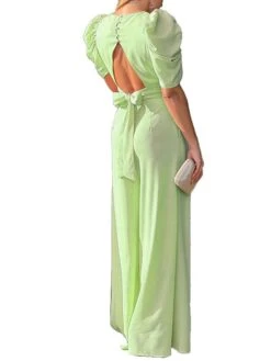 Women‘s Jumpsuit Backless Pocket Solid Color Pink Fall Winter V Neck Streetwear Party Work Regular Fit Short Sleeve Green S M L Spring 15 Women‘s Jumpsuit Backless Pocket Solid Color Pink Fall Winter V Neck Streetwear Party Work Regular Fit Short Sleeve Green S M L Spring -Cheap Plus Fit Dress Store fgjxcd1652086003376
