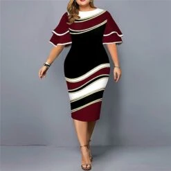 Women‘s Plus Size Curve Party Dress Color Block Crew Neck Print Short Sleeve Spring Fall Work Casual Prom Dress Knee Length Dress Casual Daily DressHomecoming Dress -Cheap Plus Fit Dress Store fhfifu1639471972138