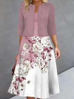 Women's Two Piece Dress Set Casual Dress Print Dress Outdoor Daily Fashion Elegant Print Midi Dress V Neck Half Sleeve Floral Regular Fit Blue Purple Green Fall Winter S M L XL XXL 5 Women's Two Piece Dress Set Casual Dress Print Dress Outdoor Daily Fashion Elegant Print Midi Dress V Neck Half Sleeve Floral Regular Fit Blue Purple Green Fall Winter S M L XL XXL -Cheap Plus Fit Dress Store fhmnxb1693277918801