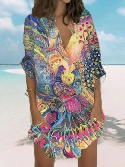 Women's Shirt Dress Casual Dress Shift Dress Mini Dress Outdoor Daily Vacation Polyester Fashion Casual Stand Collar Button Pocket Long Sleeve Summer Spring Fall 2023 Regular Fit Yellow Red Floral S