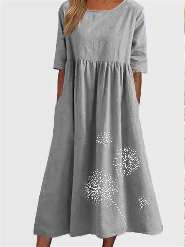 Women's Casual Dress Cotton Linen Dress Swing Dress Midi Dress Cotton Blend Basic Casual Outdoor Daily Vacation Crew Neck Ruched Pocket Half Sleeve Summer Spring Fall 2023 Loose Fit ArmyGreen Black 5 Women's Casual Dress Cotton Linen Dress Swing Dress Midi Dress Cotton Blend Basic Casual Outdoor Daily Vacation Crew Neck Ruched Pocket Half Sleeve Summer Spring Fall 2023 Loose Fit ArmyGreen Black - Image 5