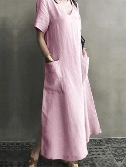 Women's Linen Dress Shift Dress Midi Dress Black Pink Apricot Short Sleeve Pure Color Pocket Summer Spring Fall Crew Neck Basic Loose Fit 2023 M L XL 2XL 3XL 4XL 5XL 21 Women's Linen Dress Shift Dress Midi Dress Black Pink Apricot Short Sleeve Pure Color Pocket Summer Spring Fall Crew Neck Basic Loose Fit 2023 M L XL 2XL 3XL 4XL 5XL -Cheap Plus Fit Dress Store figpwy1659356759928