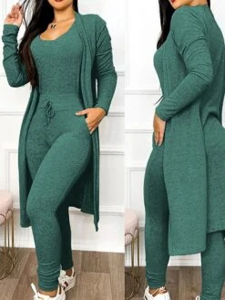 Women's Jumpsuit Pocket Drawstring Solid Color U Neck Streetwear Home Street Regular Fit Long Sleeve Black Navy Blue Green S M L Fall -Cheap Plus Fit Dress Store firszs1692787210138