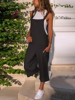 Women's Overall Solid Color Casual School Casual Loose Sleeveless Wine Black Gray S M L Fall -Cheap Plus Fit Dress Store fitvoa1615887439692