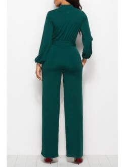 Women's Jumpsuit Belted Button Front Solid Color Shirt Collar Business Daily Office Straight Regular Fit Long Sleeve Green Black Wine S M L Fall 16 Women's Jumpsuit Belted Button Front Solid Color Shirt Collar Business Daily Office Straight Regular Fit Long Sleeve Green Black Wine S M L Fall -Cheap Plus Fit Dress Store fivu1601455273171