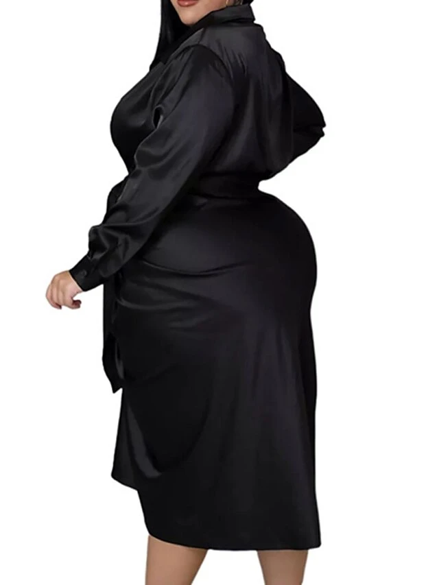 Women‘s Plus Size Curve Flattering Dresses Elegant Apple Shaped Dress Wedding Guest Work Dress Pure Color Shirt Collar Long Sleeve Fall Winter Work Midi Dress Going Out Work Dress Shirt Dress 18 Women‘s Plus Size Curve Flattering Dresses Elegant Apple Shaped Dress Wedding Guest Work Dress Pure Color Shirt Collar Long Sleeve Fall Winter Work Midi Dress Going Out Work Dress Shirt Dress - Image 18