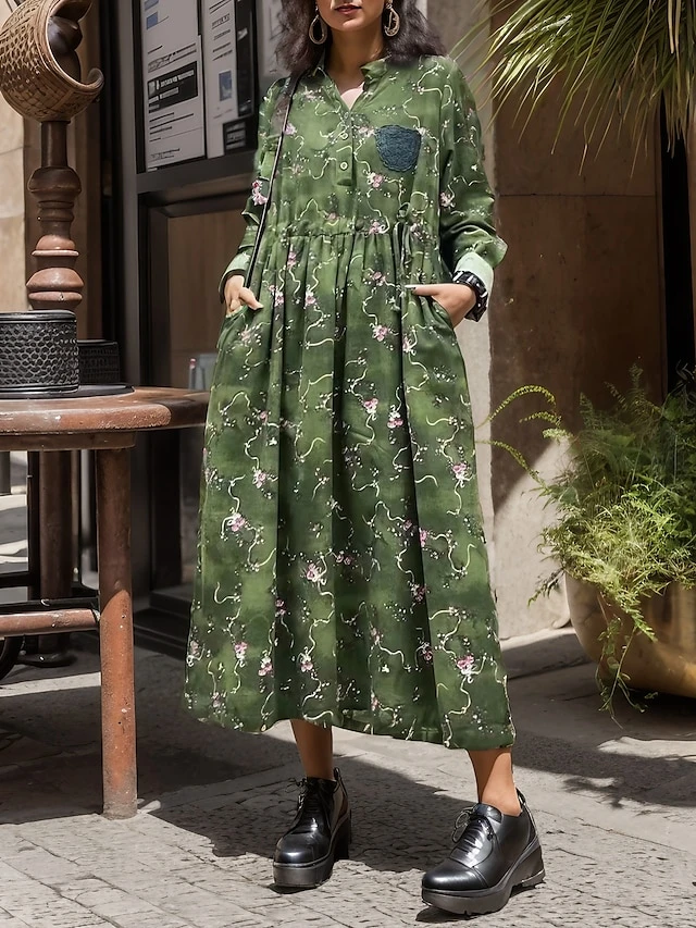 Women's Casual Dress Cotton Linen Dress Swing Dress Maxi Long Dress Linen Cotton Blend Daily Casual Outdoor Daily Vacation Split Neck Button Print Long Sleeve Spring Fall Winter 2023 Loose Fit Wine 1 Women's Casual Dress Cotton Linen Dress Swing Dress Maxi Long Dress Linen Cotton Blend Daily Casual Outdoor Daily Vacation Split Neck Button Print Long Sleeve Spring Fall Winter 2023 Loose Fit Wine