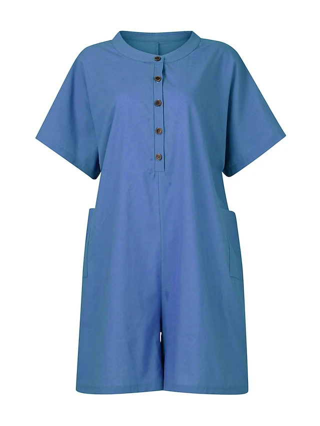 Women's Romper Button Solid Color Crew Neck Basic Street Daily Regular Fit Short Sleeve Black White Yellow S M L Summer 10 Women's Romper Button Solid Color Crew Neck Basic Street Daily Regular Fit Short Sleeve Black White Yellow S M L Summer - Image 10