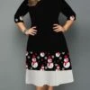 Women's Plus Size Christmas Work Dress Snowman Crew Neck Print 3/4 Length Sleeve Fall Winter Work Elegant Knee Length Dress