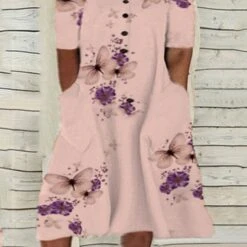 Women‘s Plus Size Curve Casual Dress Floral V Neck Print Short Sleeve Fall Spring Casual Knee Length Dress Casual Daily Dress -Cheap Plus Fit Dress Store flealb1649304045685