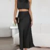Women's Two Piece Dress Set Casual Dress Skirt Set Daily Holiday Fashion Sexy Ruched Long Dress Maxi Dress Stand Collar Sleeveless Plain Regular Fit Black White Light Green Summer Spring S M L XL