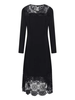Women‘s Plus Size Curve Party Dress Lace Dress Cocktail Dress Midi Dress Black Wine Blue Long Sleeve Pure Color Lace Summer Spring Fall Crew Neck Fashion Winter Dress Birthday Wedding Guest 2023 -Cheap Plus Fit Dress Store flzmqh1690875114336