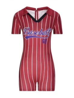 Women's Romper Baseball Workout Bodysuit Print Letter Shirt Collar Active Sport Daily Regular Fit Short Sleeve Black White Yellow XS S M Summer Fall Gym -Cheap Plus Fit Dress Store fmgmmm1690528585357