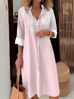 Women's Shirt Dress Casual Dress Midi Dress Outdoor Office Daily Polyester Fashion Modern Shirt Collar Button Pocket Long Sleeve Fall Winter 2023 Loose Fit Pink Green Leaf Ombre S M L XL 2XL