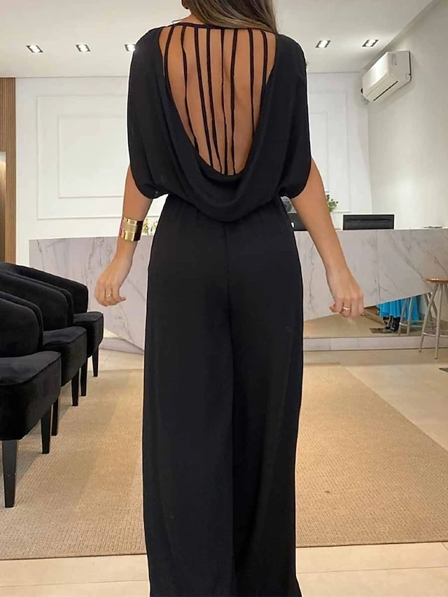 Women's Jumpsuit Backless High Waist Solid Color Crew Neck Streetwear Office Work Regular Fit Sleeveless Black Blue Fuchsia S M L Summer 8 Women's Jumpsuit Backless High Waist Solid Color Crew Neck Streetwear Office Work Regular Fit Sleeveless Black Blue Fuchsia S M L Summer - Image 8
