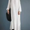 Women's Casual Dress Cotton Linen Dress Cotton Dress Maxi Long Dress Cotton Daily Stylish Outdoor Daily Vacation Turtleneck Split Long Sleeve Spring Fall Winter 2023 Loose Fit White Yellow Wine Plain