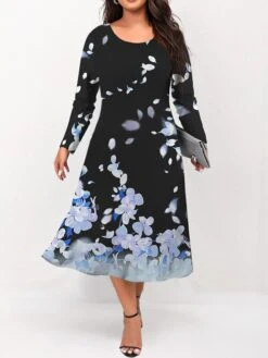 Women's Plus Size Curve Casual Dress Skater Dress A Line Dress Floral Midi Dress Long Sleeve Print Crew Neck Fashion Outdoor Pink Blue Fall Winter L XL XXL 3XL 4XL 5 Women's Plus Size Curve Casual Dress Skater Dress A Line Dress Floral Midi Dress Long Sleeve Print Crew Neck Fashion Outdoor Pink Blue Fall Winter L XL XXL 3XL 4XL -Cheap Plus Fit Dress Store fnzfsw1695191650086