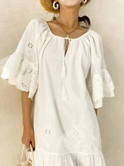 Women's Cotton Linen Dress Casual Dress Mini Dress Cotton Blend Basic Classic Daily Vacation Crew Neck Lace Half Sleeve Summer Spring 2023 Loose Fit White Pure Color S M L XL 7 Women's Cotton Linen Dress Casual Dress Mini Dress Cotton Blend Basic Classic Daily Vacation Crew Neck Lace Half Sleeve Summer Spring 2023 Loose Fit White Pure Color S M L XL -Cheap Plus Fit Dress Store fodbup1688695424691