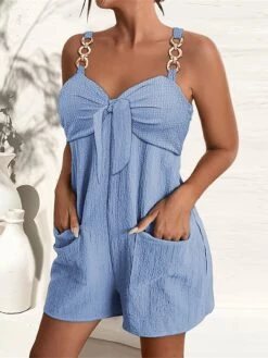 Jumpsuits For Women Summer Romper Pocket Bow Solid Color V Neck Streetwear Daily Holiday Regular Fit Sleeveless Black Light Green Pink S M L 18 Jumpsuits For Women Summer Romper Pocket Bow Solid Color V Neck Streetwear Daily Holiday Regular Fit Sleeveless Black Light Green Pink S M L -Cheap Plus Fit Dress Store fojiic1687325637626