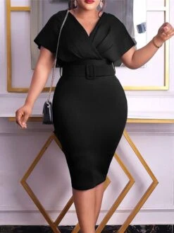 Women‘s Plus Size Curve Easter Dress Work Dress Solid Color V Neck Short Sleeve Spring Dress Fall Work Formal Knee Length Dress Date Vacation Dress 17 Women‘s Plus Size Curve Easter Dress Work Dress Solid Color V Neck Short Sleeve Spring Dress Fall Work Formal Knee Length Dress Date Vacation Dress -Cheap Plus Fit Dress Store fonpal1661334435996