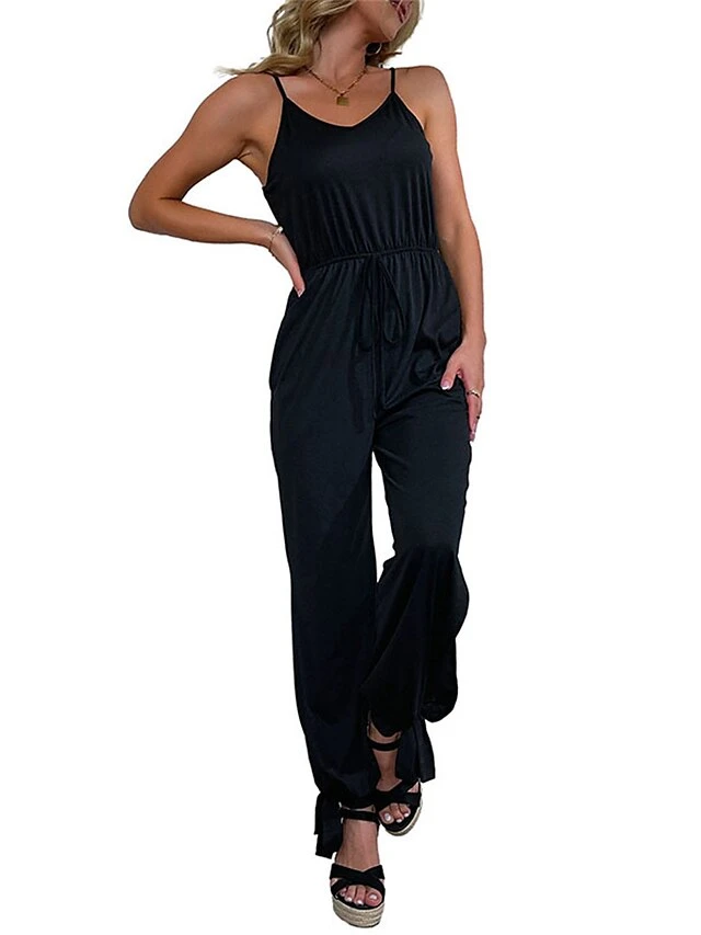 Women's Jumpsuit Backless Pocket Solid Color V Neck Streetwear Street Daily Regular Fit Sleeveless Black S M L Summer 11 Women's Jumpsuit Backless Pocket Solid Color V Neck Streetwear Street Daily Regular Fit Sleeveless Black S M L Summer - Image 11