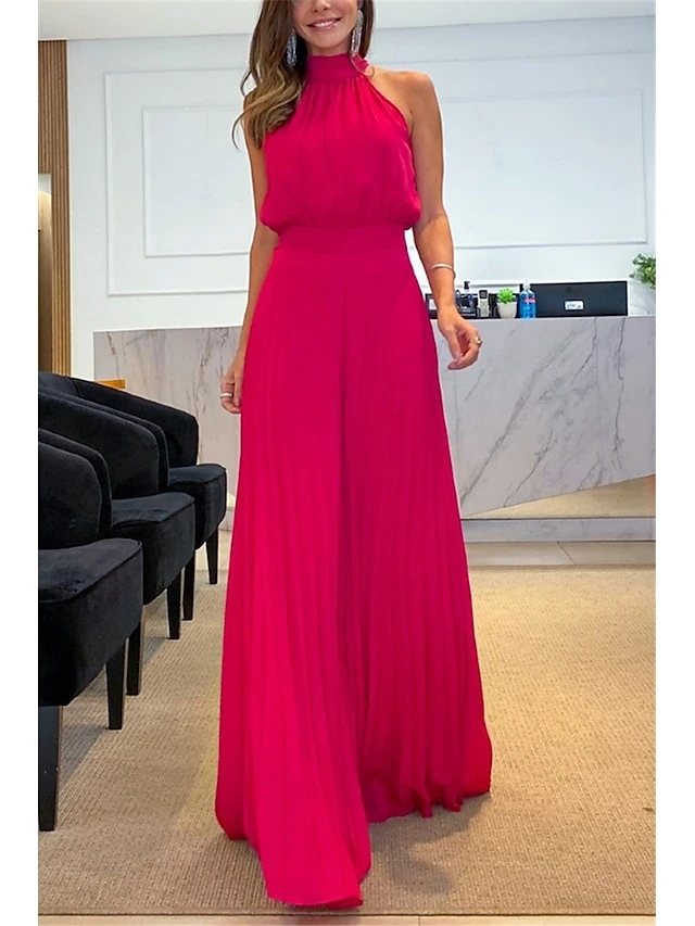 Women's Jumpsuit High Waist Solid Color Stand Collar Streetwear Wedding Party Regular Fit Sleeveless Black White Red S M L Summer 5 Women's Jumpsuit High Waist Solid Color Stand Collar Streetwear Wedding Party Regular Fit Sleeveless Black White Red S M L Summer - Image 5