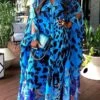 Women‘s Plus Size Curve Holiday Dress Print V Neck Print Long Sleeve Spring Fall Boho Stylish Maxi Long Dress Holiday Vacation Dress Loose Fit