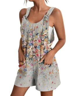 Womens Jumpsuits Casual Summer Overall Patch Pocket Print Floral Crew Neck Streetwear Daily Vacation Regular Fit Sleeveless Black White Yellow S M L -Cheap Plus Fit Dress Store fpgnrw1684214507639