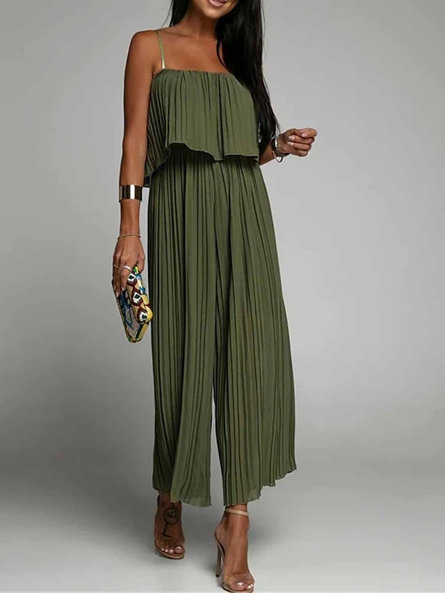 Women‘s Jumpsuit Pleated Backless Solid Color Square NeckPink Fall Winter Streetwear Office Street Regular Fit Sleeveless Black Green S M L Summer 4 Women‘s Jumpsuit Pleated Backless Solid Color Square NeckPink Fall Winter Streetwear Office Street Regular Fit Sleeveless Black Green S M L Summer - Image 4