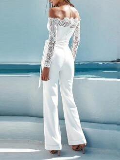 Women's Jumpsuit Lace High Waist Solid Color Off Shoulder Elegant Wedding Party Regular Fit Long Sleeve Black White Blue S M L Fall -Cheap Plus Fit Dress Store fpntjt1692237305147