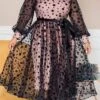Women‘s Plus Size Curve Halloween Dress Party Dress Polka Dot Off Shoulder Print Long Sleeve Spring Fall Elegant Prom Dress Midi Dress Formal Party Dress
