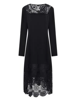 Women‘s Plus Size Curve Party Dress Lace Dress Cocktail Dress Midi Dress Black Wine Blue Long Sleeve Pure Color Lace Summer Spring Fall Crew Neck Fashion Winter Dress Birthday Wedding Guest 2023 -Cheap Plus Fit Dress Store fqddqc1690875114983