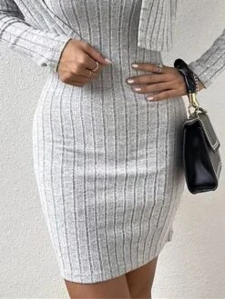 Women's Two Piece Dress Set Casual Dress Sweater Dress Outdoor Daily Fashion Ethnic Ribbed Mini Dress Strap Short Sleeve Plain Regular Fit Gray Fall Winter S M L XL -Cheap Plus Fit Dress Store fqmqgf1695105665882