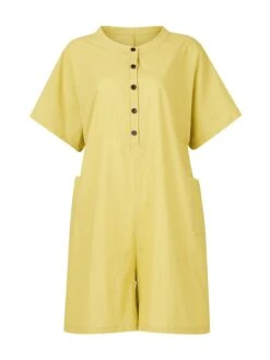 Women's Romper Button Solid Color Crew Neck Basic Street Daily Regular Fit Short Sleeve Black White Yellow S M L Summer 22 Women's Romper Button Solid Color Crew Neck Basic Street Daily Regular Fit Short Sleeve Black White Yellow S M L Summer -Cheap Plus Fit Dress Store frotdp1680576822638
