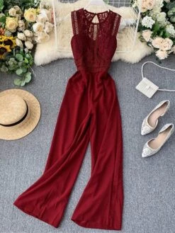 Women's Jumpsuit Lace Backless Solid Color Crew Neck Streetwear Street Going Out Regular Fit Sleeveless Black Yellow Wine One-Size Summer 29 Women's Jumpsuit Lace Backless Solid Color Crew Neck Streetwear Street Going Out Regular Fit Sleeveless Black Yellow Wine One-Size Summer -Cheap Plus Fit Dress Store fszyuo1689325607971