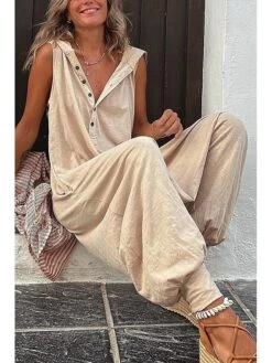 Women's Jumpsuits Casual Utility Button Solid Color Hooded Streetwear Daily Vacation Regular Fit Sleeveless Black Yellow Purple S M L Summer Fall