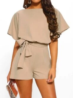 Black Jumpsuit For Women Romper Lace Up Print Solid Color Crew Neck Casual Daily Vacation Regular Fit Short Sleeve Black Wine Blue S M L Spring -Cheap Plus Fit Dress Store ftlqct1675736273251