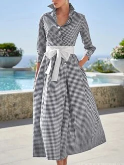 Women's Shirt Dress Casual Dress Maxi Long Dress Outdoor Winter Dress Daily Cotton Cotton And Linen Fashion Casual Shirt Collar Lace Up Pocket Long Sleeve Summer Spring Fall 2023 Regular Fit Pink -Cheap Plus Fit Dress Store fulbni1658222417361