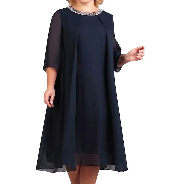 Women‘s Plus Size Curve Sequin Dress Solid Color Crew Neck Sequins 3/4 Length Sleeve Fall Spring Elegant Sequins Midi Dress Formal Party Dress 1 Women‘s Plus Size Curve Sequin Dress Solid Color Crew Neck Sequins 3/4 Length Sleeve Fall Spring Elegant Sequins Midi Dress Formal Party Dress