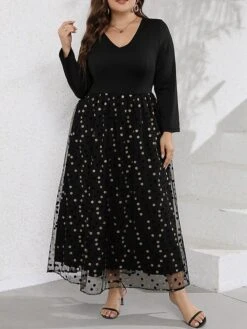 Women‘s Plus Size Curve Party Dress Swing Dress Black Dress Long Dress Maxi Dress Black Long Sleeve Polka Dot Mesh Summer Spring Fall V Neck Fashion Winter Dress Birthday Evening Party 2023 11 Women‘s Plus Size Curve Party Dress Swing Dress Black Dress Long Dress Maxi Dress Black Long Sleeve Polka Dot Mesh Summer Spring Fall V Neck Fashion Winter Dress Birthday Evening Party 2023 -Cheap Plus Fit Dress Store fullce1691464042844