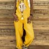 Women's Overall Print Print U Neck Streetwear Daily Vacation Regular Fit Sleeveless Yellow Brown Green S M L Summer