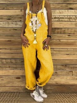 Women's Overall Print Print U Neck Streetwear Daily Vacation Regular Fit Sleeveless Yellow Brown Green S M L Summer