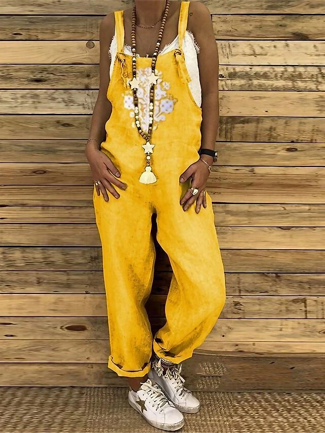 Women's Overall Print Print U Neck Streetwear Daily Vacation Regular Fit Sleeveless Yellow Brown Green S M L Summer 1 Women's Overall Print Print U Neck Streetwear Daily Vacation Regular Fit Sleeveless Yellow Brown Green S M L Summer