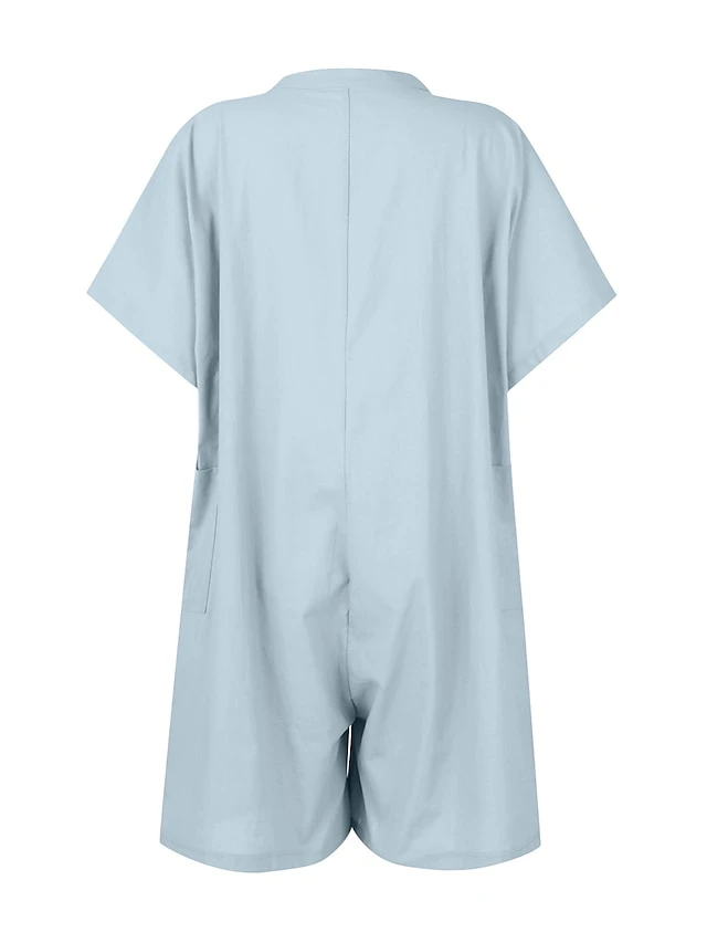 Women's Romper Button Solid Color Crew Neck Basic Street Daily Regular Fit Short Sleeve Black White Yellow S M L Summer 2 Women's Romper Button Solid Color Crew Neck Basic Street Daily Regular Fit Short Sleeve Black White Yellow S M L Summer - Image 2